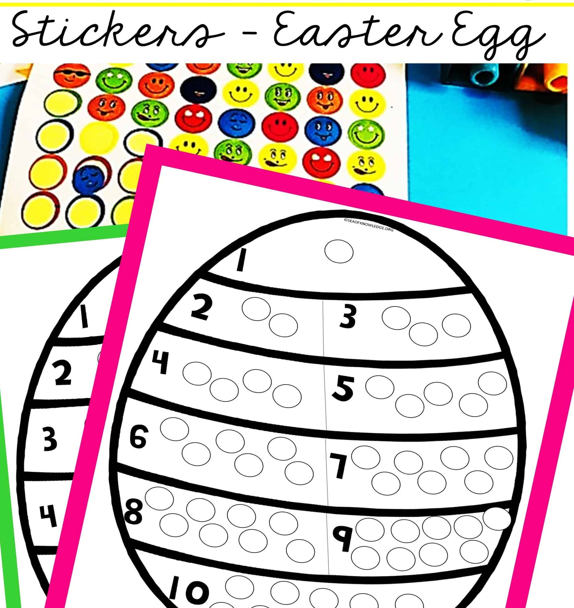 This Counting 1 to 10 Dot Stickers Easter Eggs activity will sure be a hit with your little learners! Looking for a fun way to get kids to count and show their numbers? These fun Easter egg themed printable cards are perfect for that. Learners will identify the number on each section and then place that many dot stickers to fill the 'dots on their Easter eggs to decorate them'.