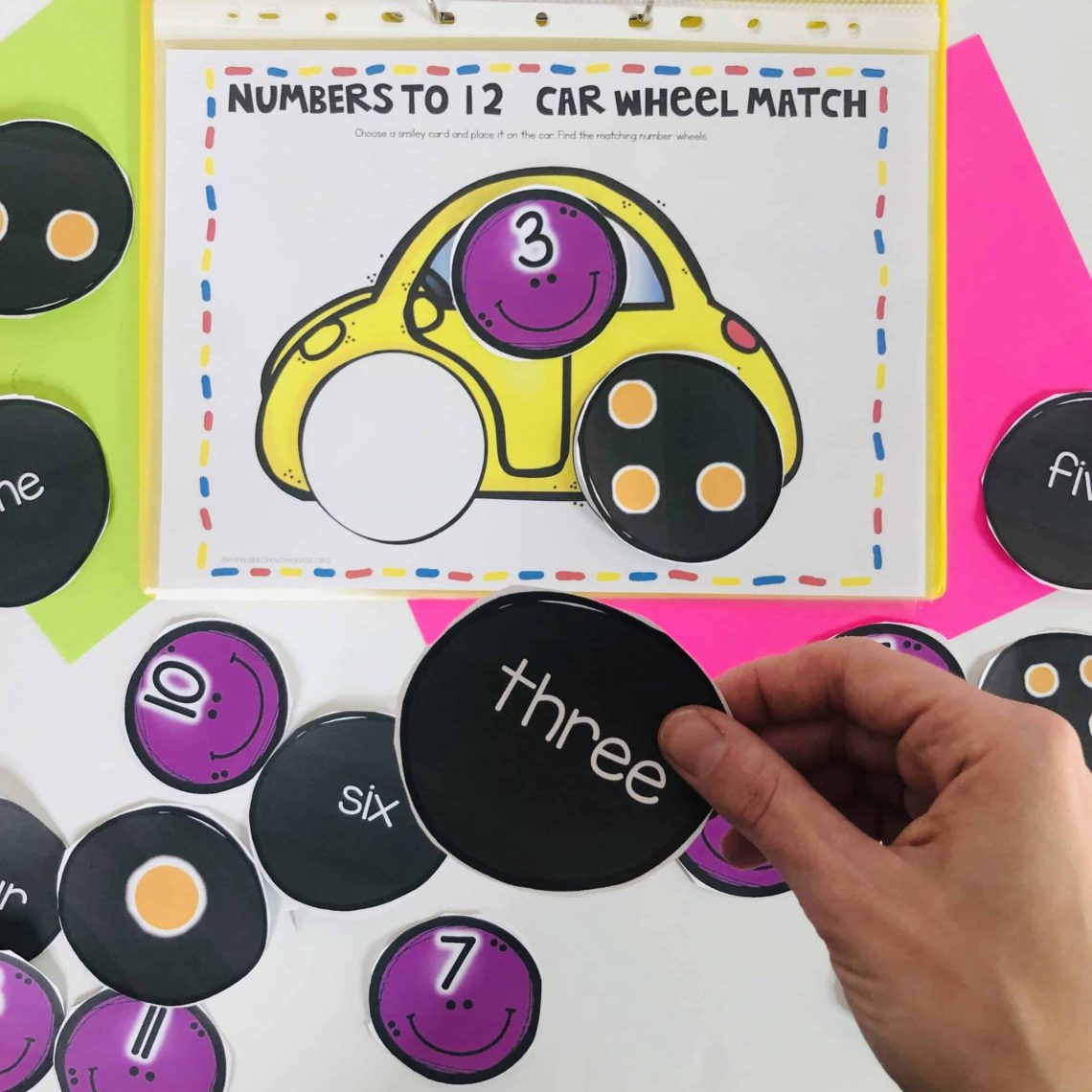 Fun Number Sense PDF Game Printable Learning Binder Car Wheels