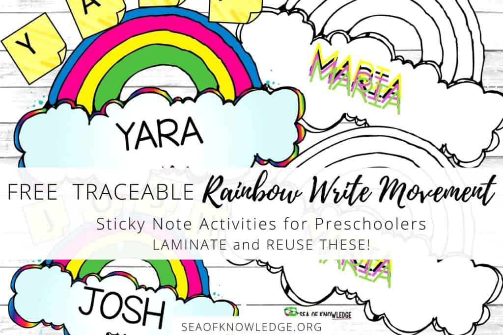 Preschool is such a fun time for kids learning to write. They need plenty of practice on fine motor and prewriting skills. Find a SUPER fun printable activity below which will defintely intrigue all children PLUS it includes a way for kids to burn energy around the room. What better way to burn energy and learn than by creating a fun rainbow write movement activity for preschool?