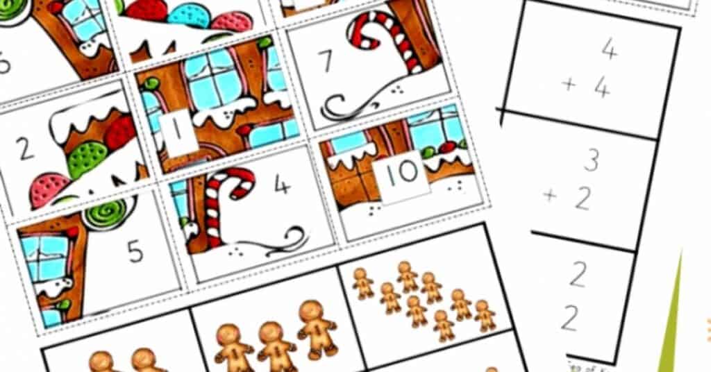Christmas picture puzzles gingerbread theme for preschool and kindergarten. 