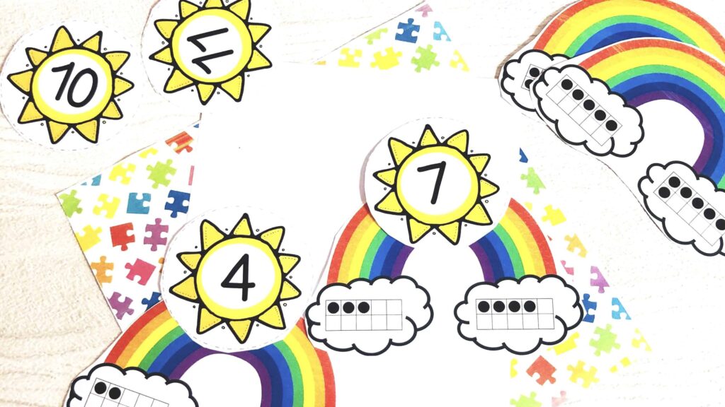 Ten Frame Rainbow Counting Puzzles