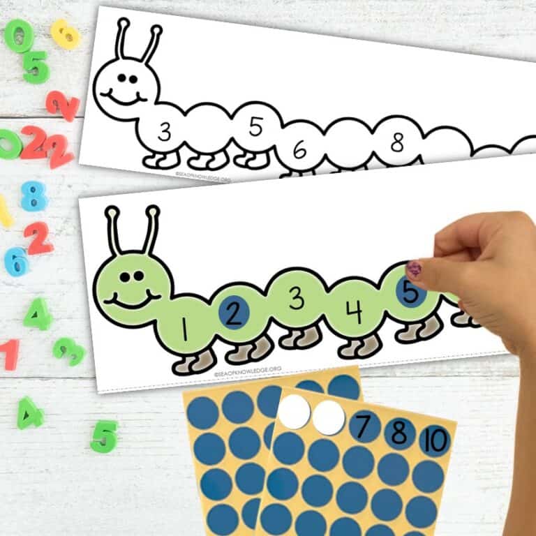Dot Stickers Activity Number Order to 10 with Caterpillars
