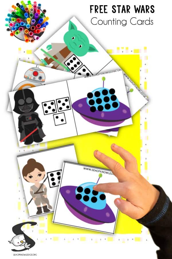 These free Star Wars Math Activities Counting Cards are perfect for kids who love Yoda, Darth Vader, Han Solo and all the characters. Kids will work on counting skills to develop number sense skills with these super fun printable cards.