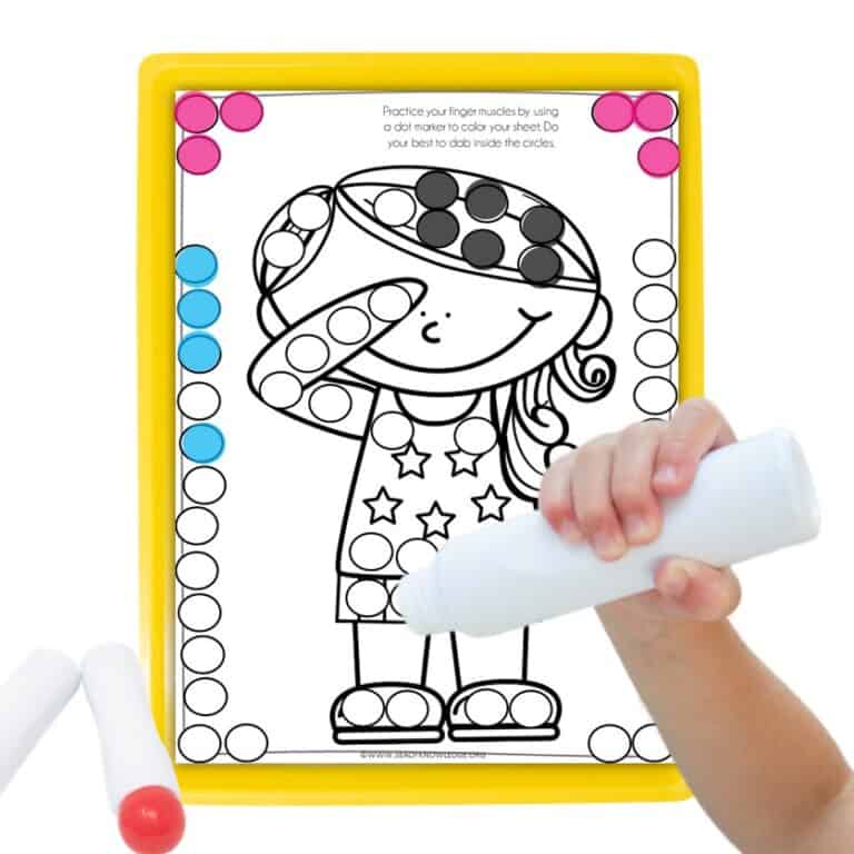 These fun and free printable patriotic coloring pages will engage young learners about memorial day and help them work on their fine motor skills as well! Dot pages are super easy to setup and great for little, busy hands.