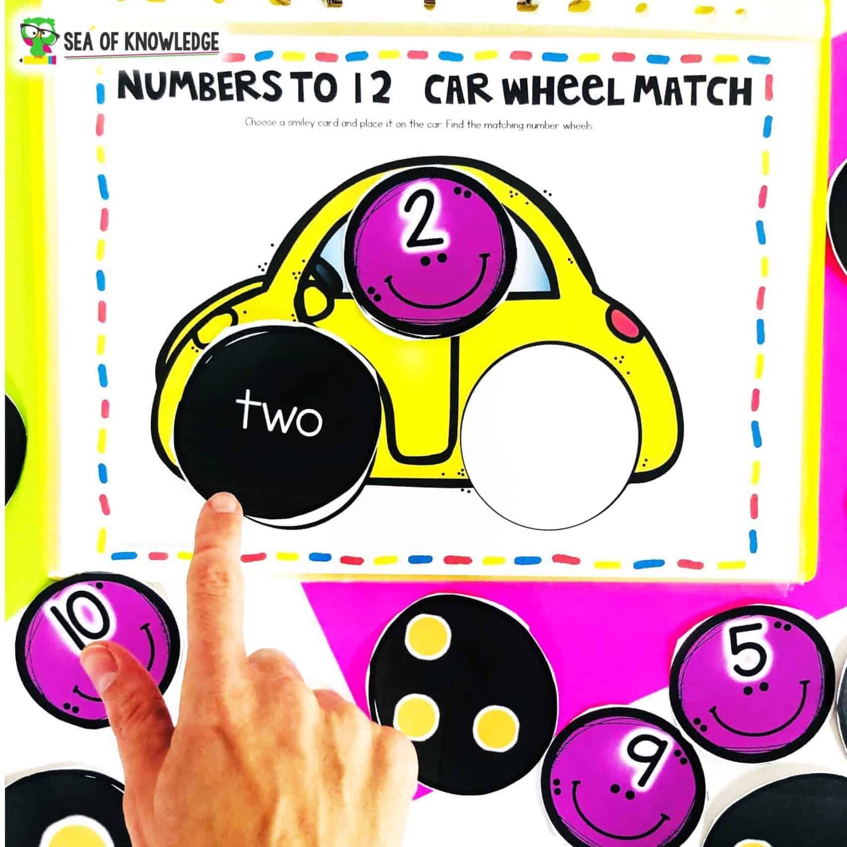 Fun Number Sense PDF Game Printable Learning Binder Car Wheels