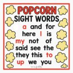 popcorn words printable game for kindergarten