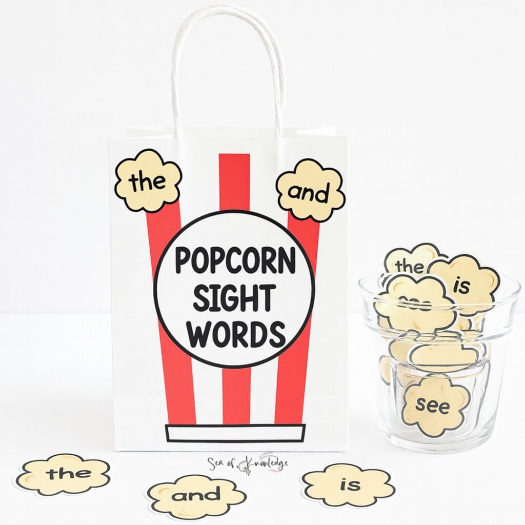 popcorn words printable game for kindergarten