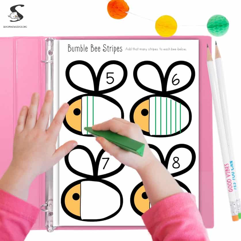 Free count and add bee stripes, fine motor pencil grasp activities pdf. 