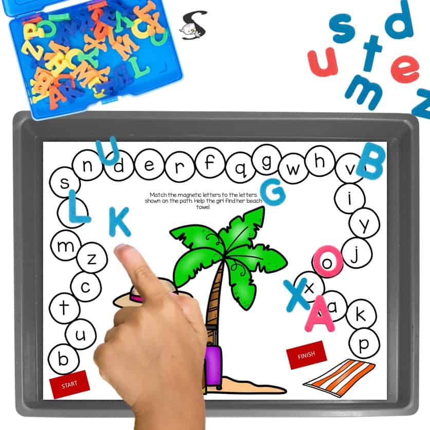 There are so many ways to practice letter recognition. This is such an important component and stepping stone to developing phonetical, literacy skills. These uppercase/lowercase matching game printable free activities will help you foster and build alphabet recognition skills with kids while they play!