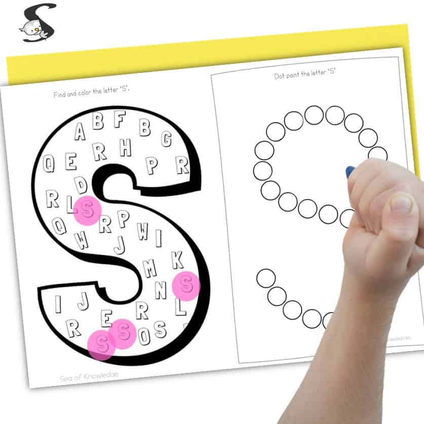 Kids will love these fun Letter S Handprint Craft. FREE templates + Qtip painting the letter S art crafts included. 