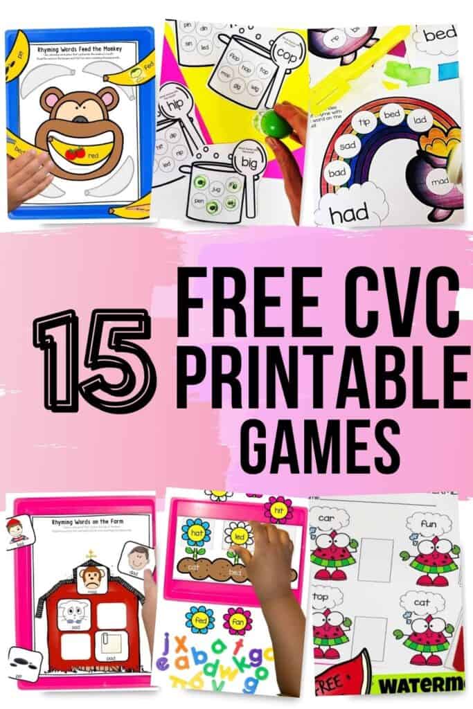 15 easy LOW prep preschool CVC word worksheets and games. 