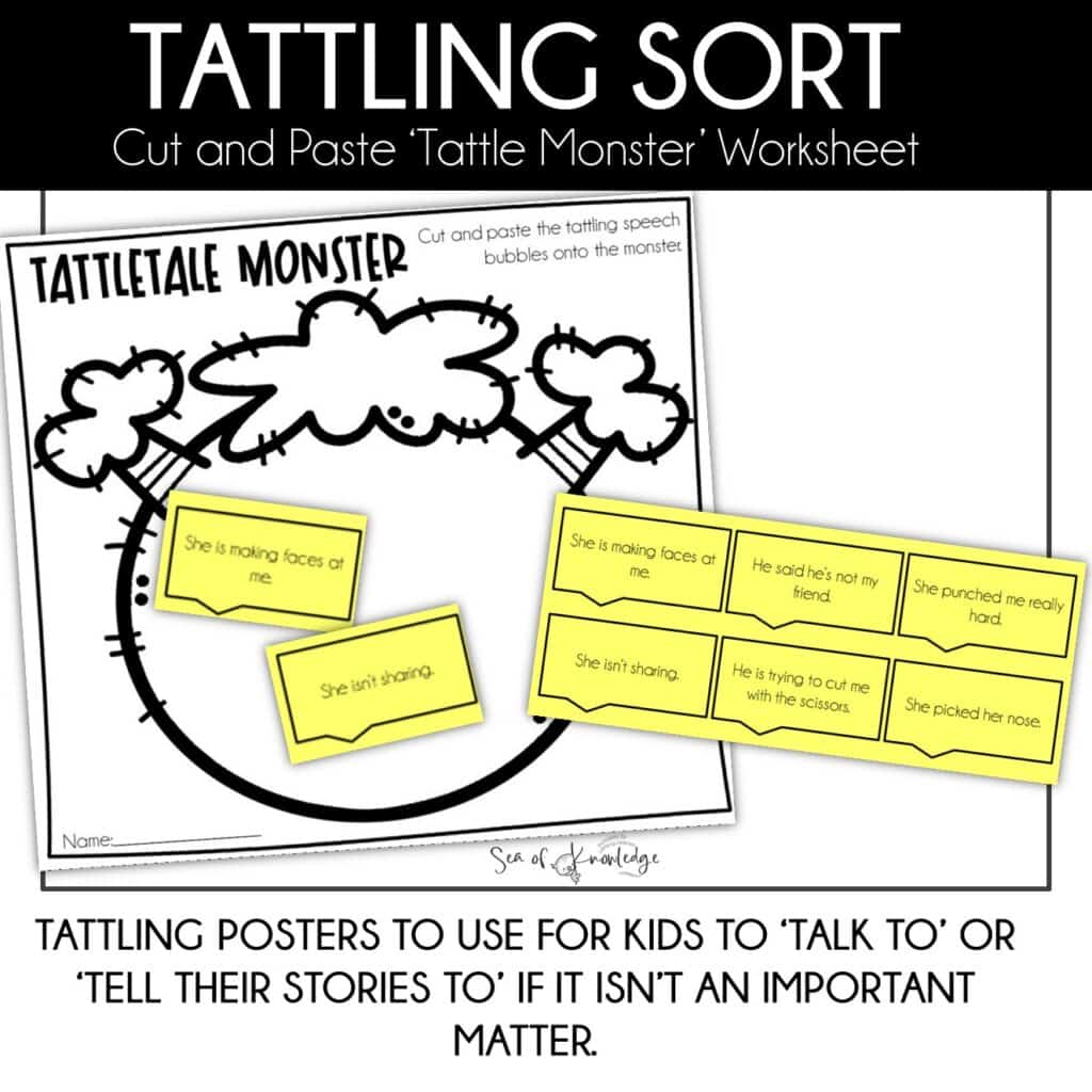 Kids will learn the difference between tattling and telling with these super fun tattling vs telling worksheets that you can easily print AND use in a matter of minutes.
