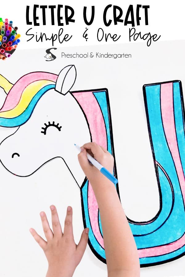 These cute easy unicorn crafts below make for a great way to introduce the letter along with the sound 'uh'.  Grab the FREE printable template to create the unicorn craft practicing the letter U. 