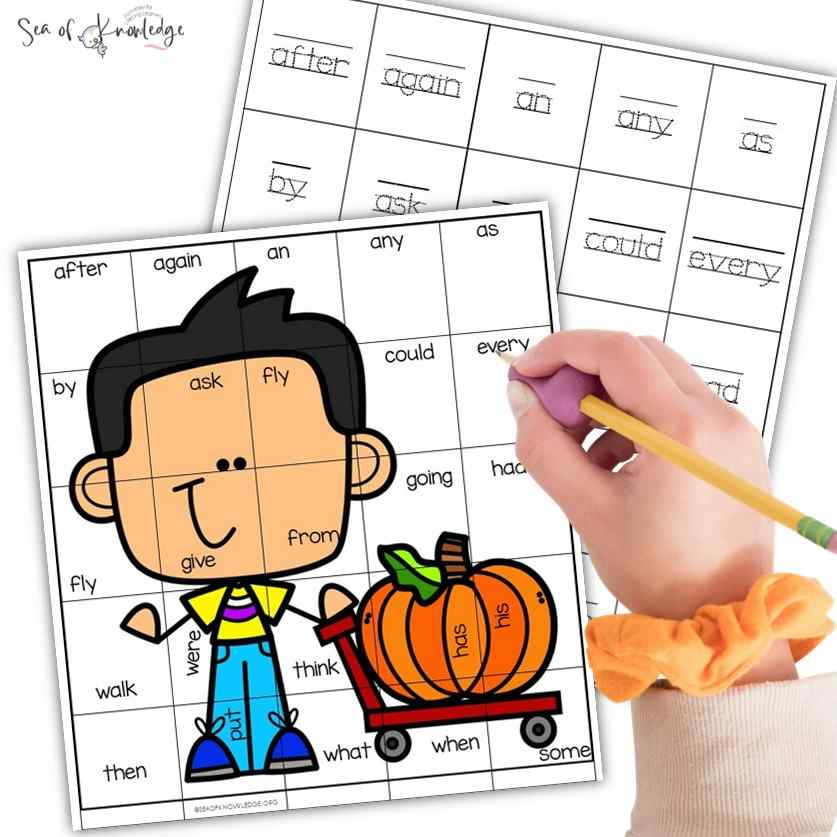 Looking for some super fun first grade sight word games? I love incorporating games into learning sight words. Students respond well to games, crafts, songs and more. This pumpkin themed sight word puzzle is a simple but fun activity to do during fall season. 