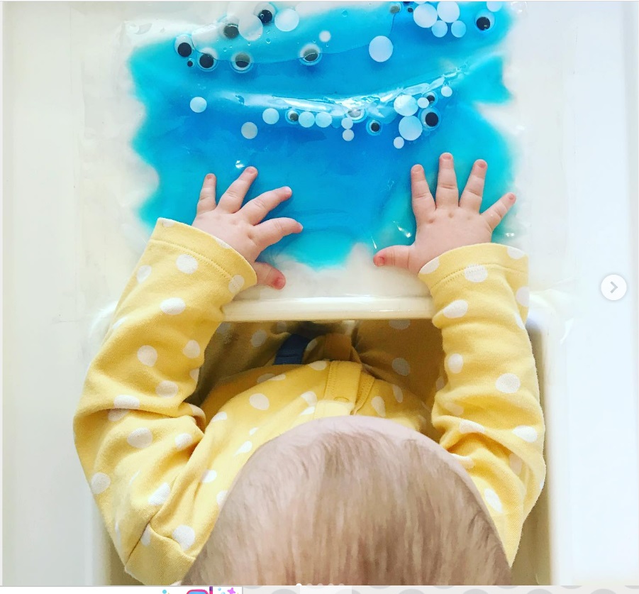 There are lots of ways to engage babies with homemade toys. I love making sensory bags for babies from materials at home like zip lock bags, hair gel,  mini erasers, and even laminating pouches. Find some super great benefits of sensory bags for babies too.  