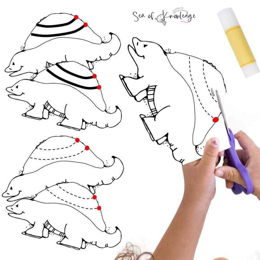 Kids will love these fall themed free Developing Cutting Skills Dinosaur Printables. I needed to make strips that ranged between easy (thicker lines to cut) to a bit more challenging lines and thickness. 