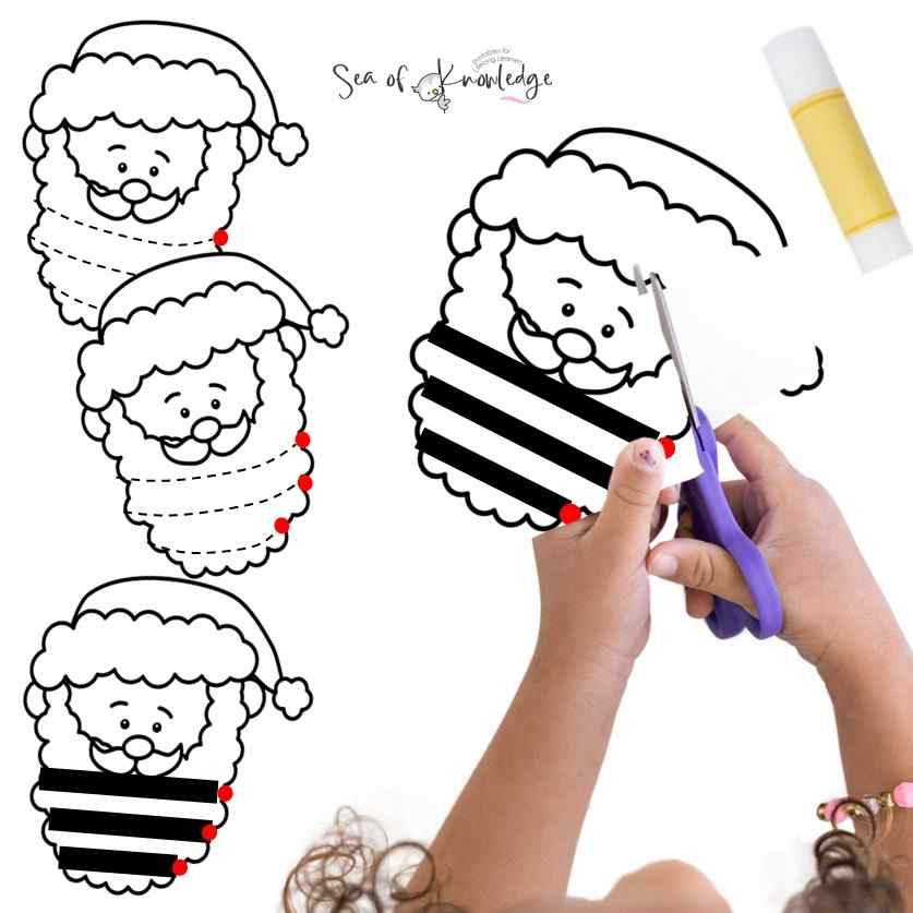 Kids will love these Christmas themed Free Development of Scissor Skills PDF. I needed to make strips that ranged between easy (thicker lines to cut) to a bit more challenging lines and thickness.