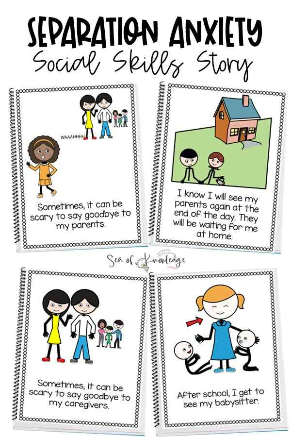 This separation anxiety social story book and printable activity bundle includes a mini story, worksheets, mini books for the kids, editable behavior certificates and options for a number of various home situations. 