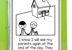 This separation anxiety social story book and printable activity bundle includes a mini story, worksheets, mini books for the kids, editable behavior certificates and options for a number of various home situations.