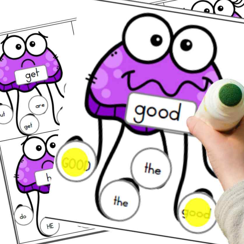 Students will have fun learning their sight words while using bingo daubers with these Under the Sea Sight Word Dab Worksheets for kindergarten students. Perfect for ESL / ELL students who are still learning their sight words, these dab a dot worksheets are perfect for small group literacy centers.