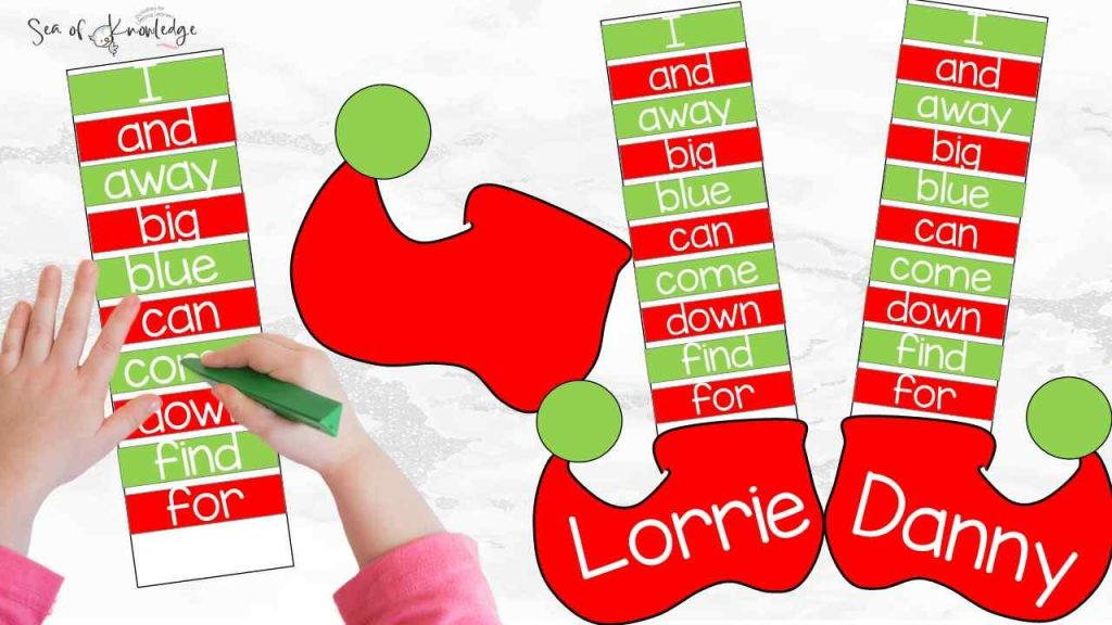 Kids will love these super cute Christmas sight words Kindergarten crafts. The best part about these templates, is that they can be played in several ways. Have them work on their fluency by reading and tracing the sight words, or have them find the programmed sight words, read the sight word cards and then cut and paste them to build their elf craft. 