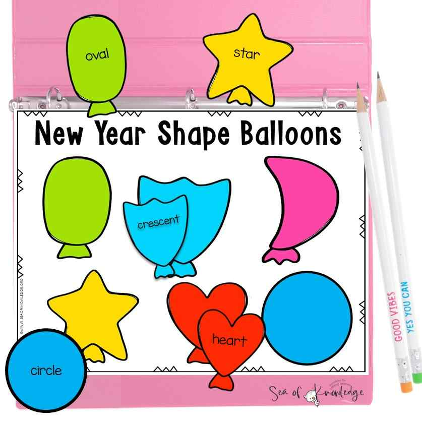 2D shape printable free pdf. Balloon theme printable preschool