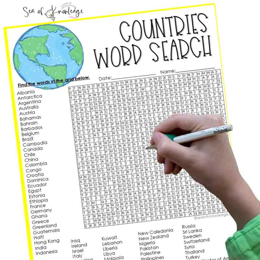 This countries word search printable is perfect for ESL students. By searching for words in a grid of letters, individuals are required to focus and concentrate in order to find the words, which can help improve attention span and focus.