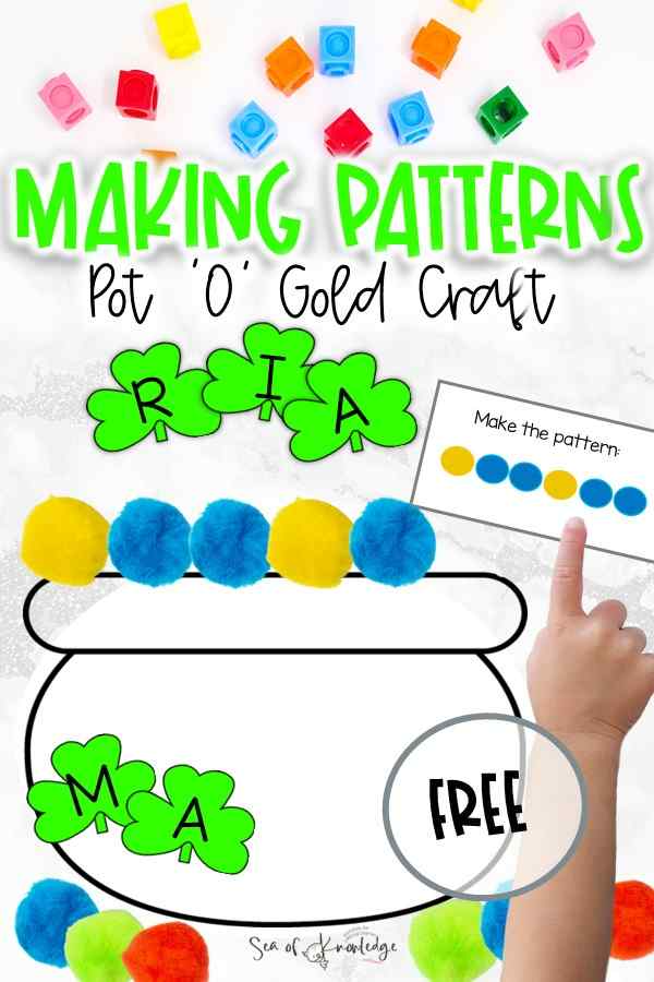 This pot of gold craft is a great way to target fine motor skills with fun crafts. It is also a great hands-on pom pom printable. It is a way to work on math patterns if the child is ready to. You can even use gold coins with it but the template includes everything you need to get started!