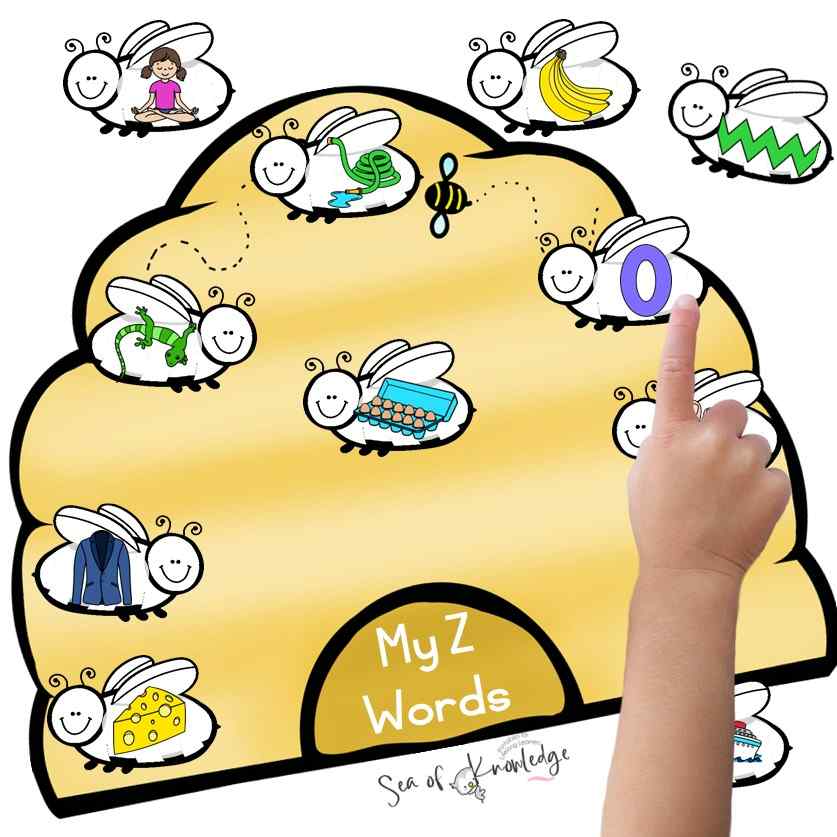 The z sound which is made on the roof of your mouth is quite a difficult one for preschool and kindergarten kids to master. A speech-language pathologist will work on many ways to target making speech sounds by practicing repetitive z words. This z words speech therapy craft is a great way to help kids with working on their z sound AND fine motor skills.