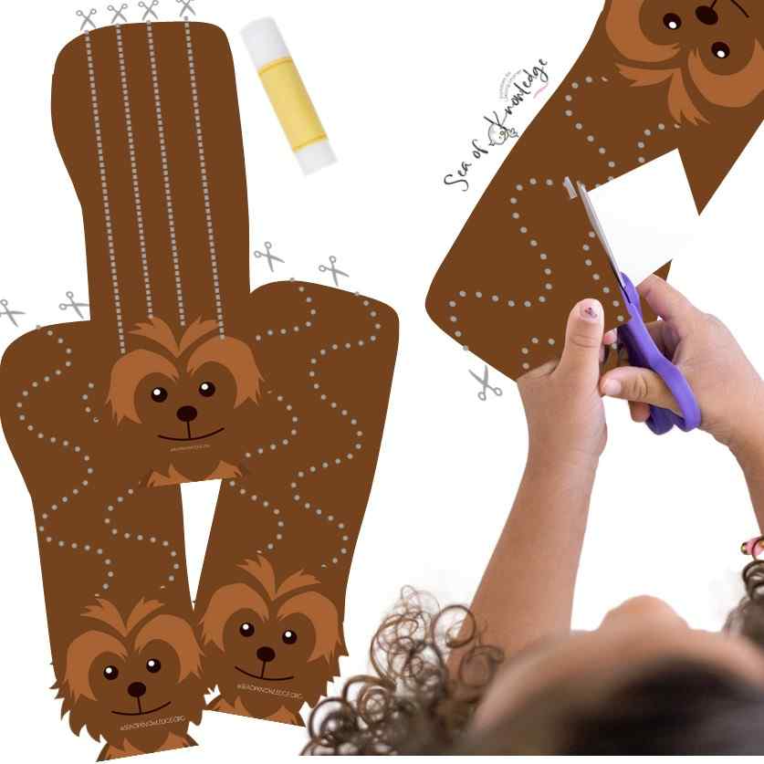 Kids will love these fall themed Cutting with Scissors Worksheets Chewbacca Hair Strips. I needed to make strips that ranged between easy (thicker lines to cut) to a bit more challenging lines and thickness. Preschoolers will love to pretend play as they cut Chewbacca's hair in these space heroes themed strips. 