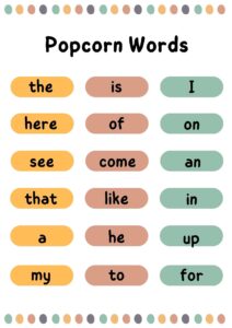 Free Popcorn Words Kindergarten Printable Game