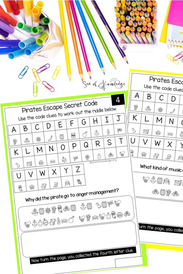 Are you ready for a treasure trove of brain teasers? Gather your crew and prepare to have fun with this printable Pirate Escape Room Puzzles PDF I created.