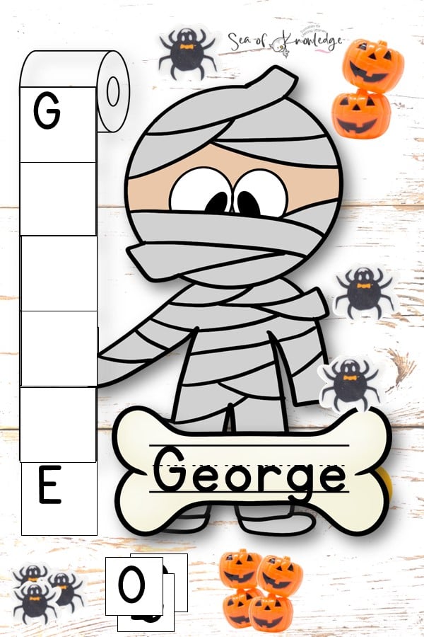 Looking for creative Halloween preschool activities? Try this Mummy Name Cut and Paste Craft! Perfect for October crafts or Manualidades Halloween, your students will love building their own spooky mummy while practicing name recognition.