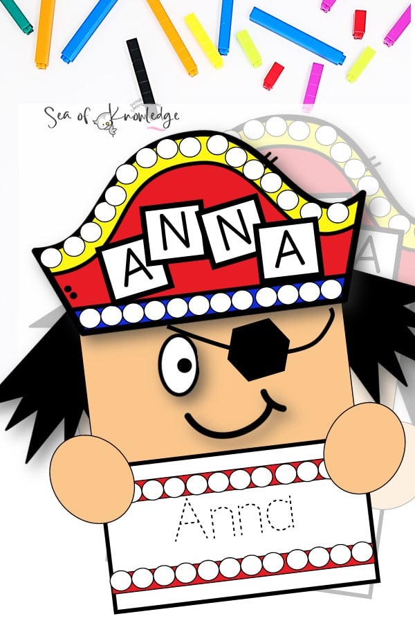 This kid-friendly pirate name craft activity is brimming with pirate fun and helps little ones recognize their names in a delightfully creative way.