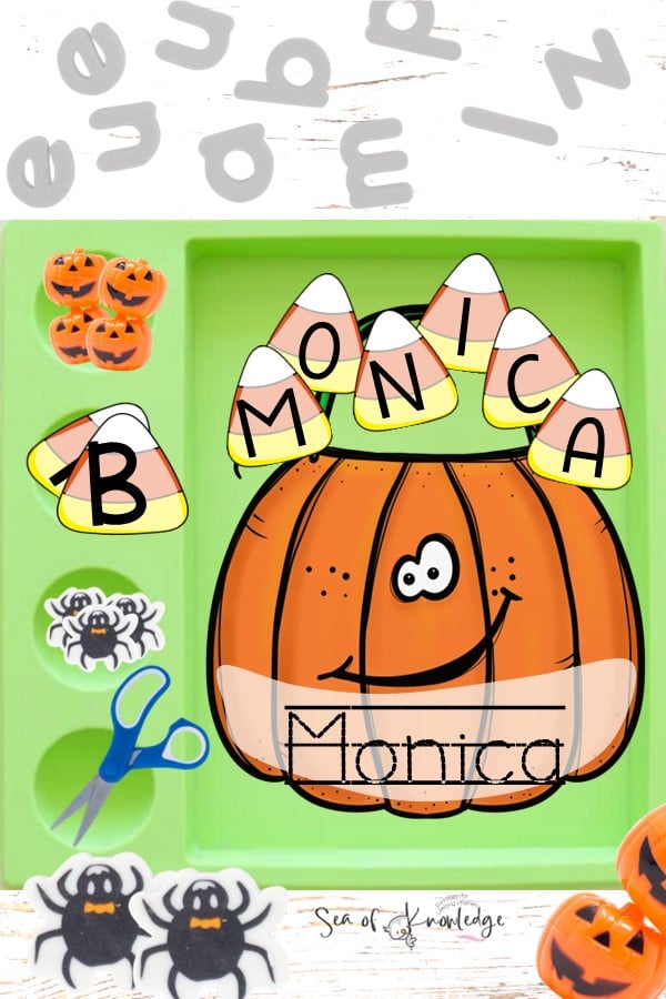 Get ready for some Halloween fun with this Pumpkin Treat Bag Name Craft freebie! Kids will love spelling out their names on candy corn letters while building fine motor skills and practicing editable name activities. 