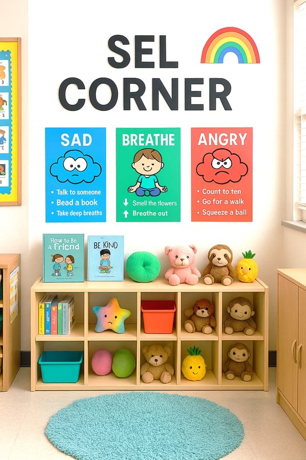 Create a calm and connected classroom with this feelings check-in station! Perfect for morning routines, this social-emotional learning area helps kids identify and manage emotions. Use emotion cards, mirrors, and student name charts to build emotional awareness and classroom community.
#SELclassroom #emotionscheckin #socialskillsforkids #morningroutineideas