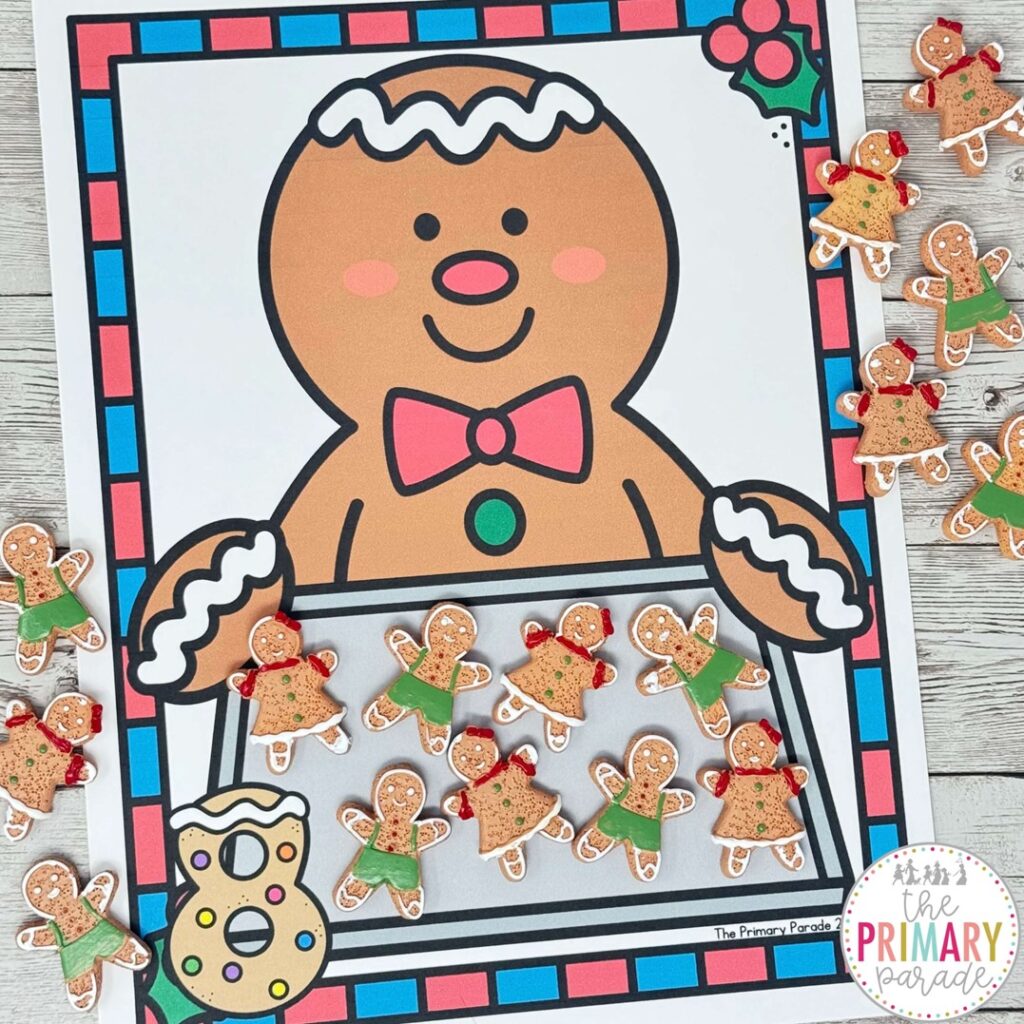 Counting Gingerbread Activities: Sweeten math time with gingerbread-themed counting games. Kids practice number recognition, one-to-one correspondence, and counting skills while engaging with fun, interactive printables.