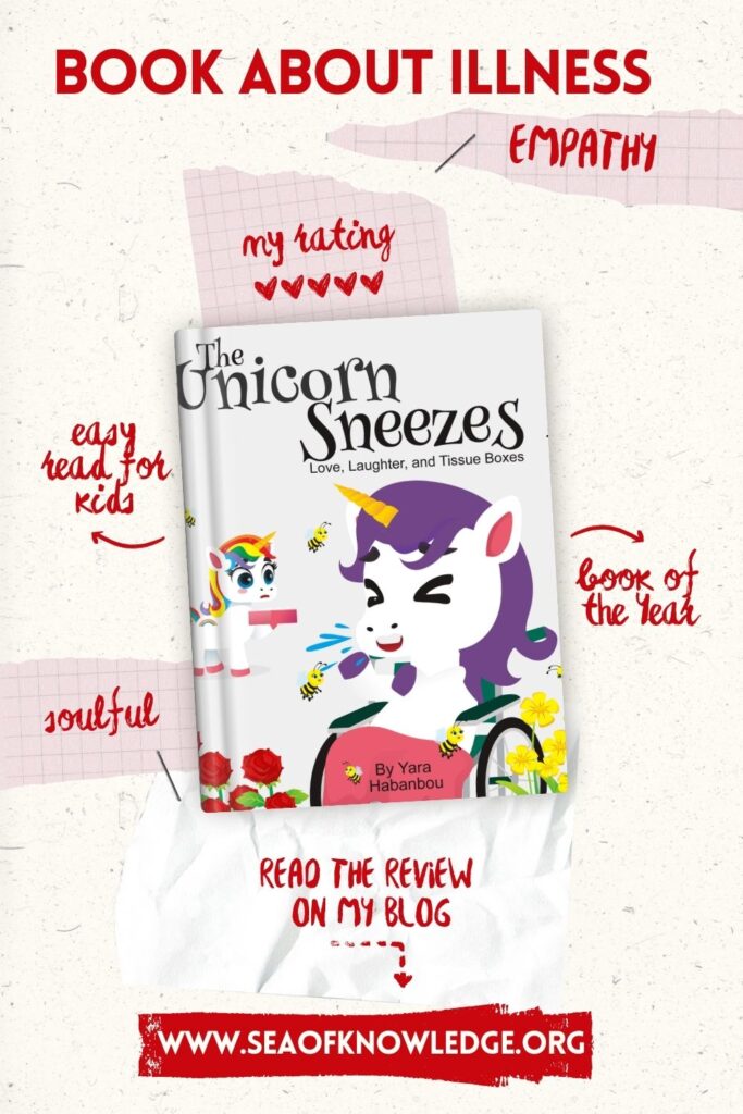 Illustrated cover of The Unicorn Sneezes, a book helping kids understand rare diseases.