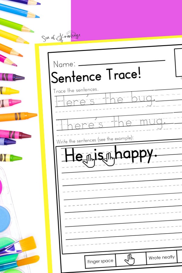 Image of workbook sight word in context reading sentences SOR. Zaner Bloser font page inside the book. 