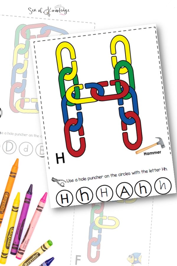 Hole Punch and chain link alphabet letter cards for kids