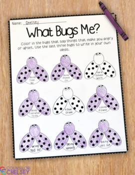 What Bugs Me Printable – A worksheet with colorful bug illustrations where kids list their personal anger triggers.