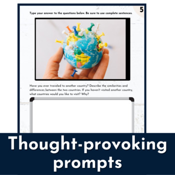 Journal Prompts with Pictures Mockup – A printable ESL journal activity where students write sentences based on engaging picture prompts.