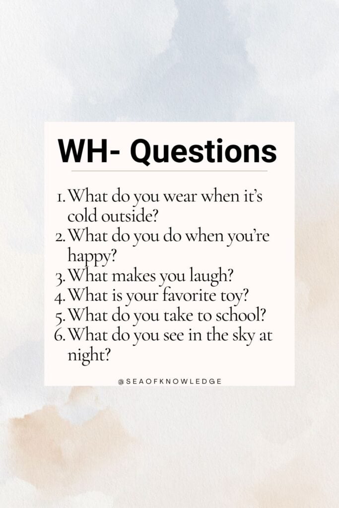 WH questions task cards for kids – A set of questions with deep conversation starters like "when do you play outside?"