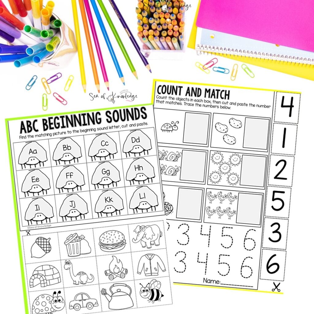 Special education spring morning work packet with differentiated worksheets on letters, numbers, CVC words, and social skills for preschool to second grade.
