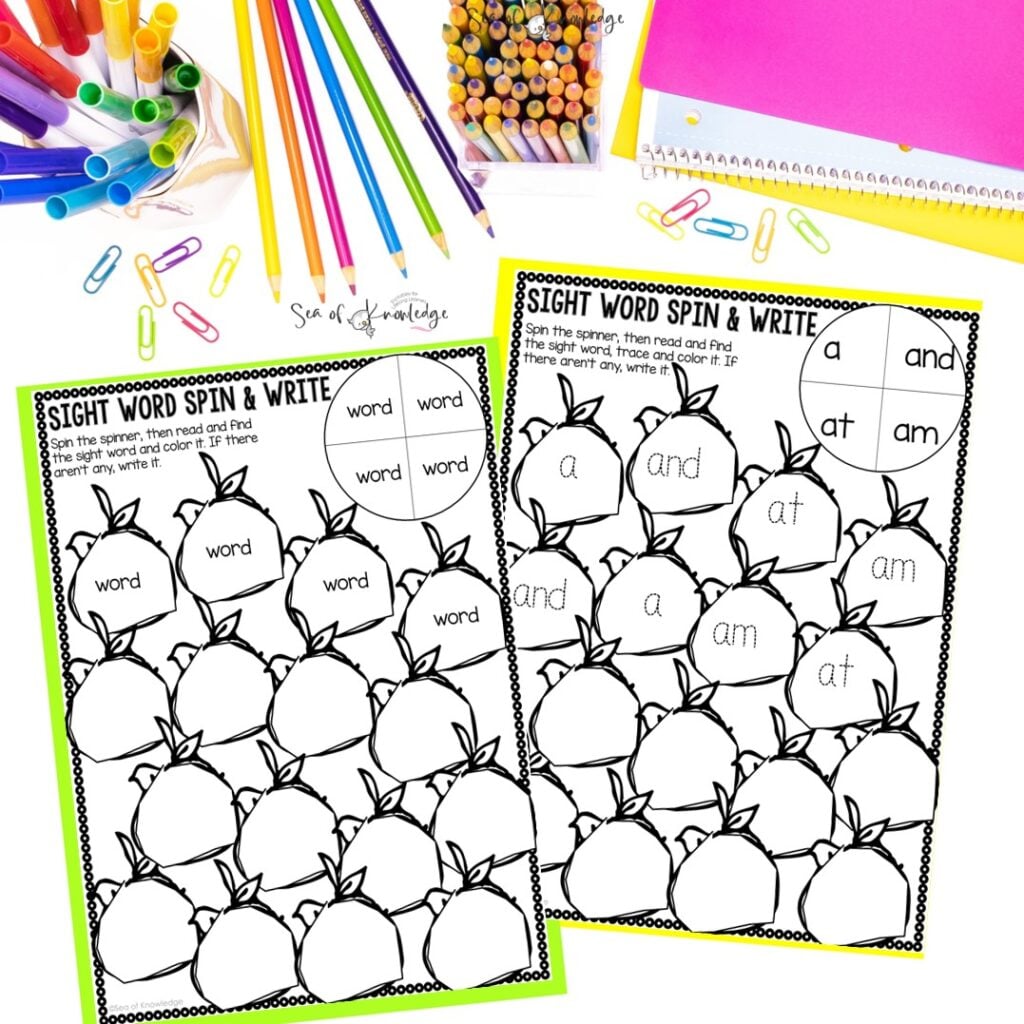 Special education spring morning work packet with differentiated worksheets on letters, numbers, CVC words, and social skills for preschool to second grade.