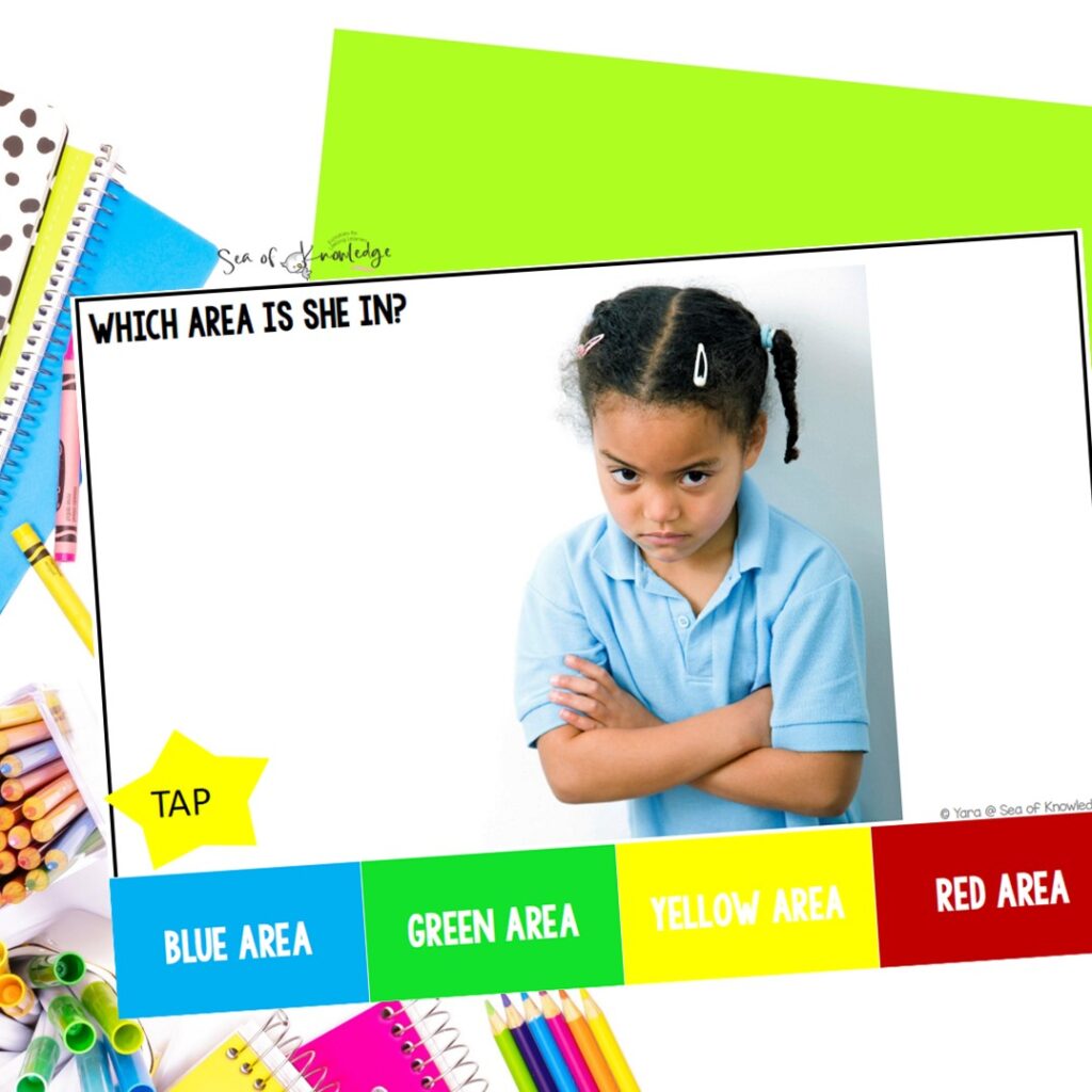 Printable task cards showing real-life photos of children in different emotional scenarios, used to prompt student discussions about feelings and responses.