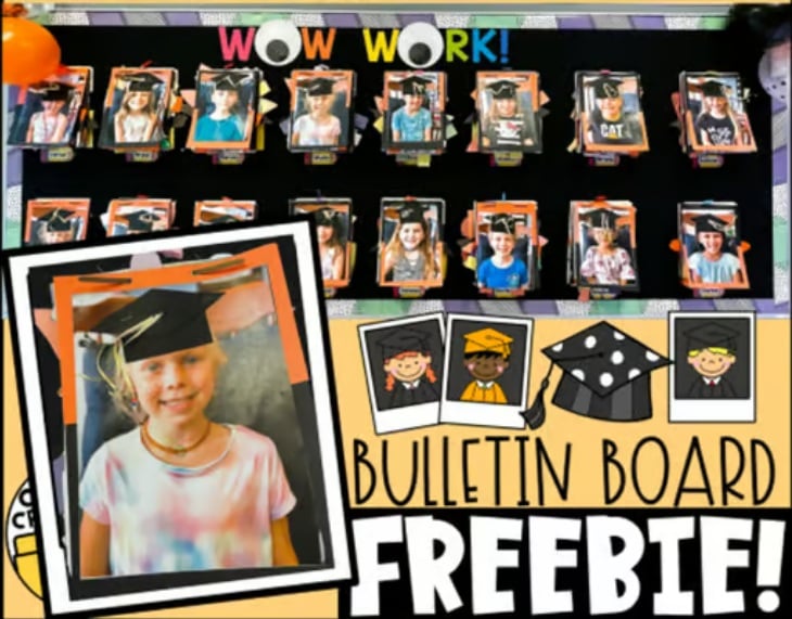 Add a personalized touch to your class wall with this photo graduation craft. It’s editable, free, and makes your bulletin board look like a gallery of little grads.