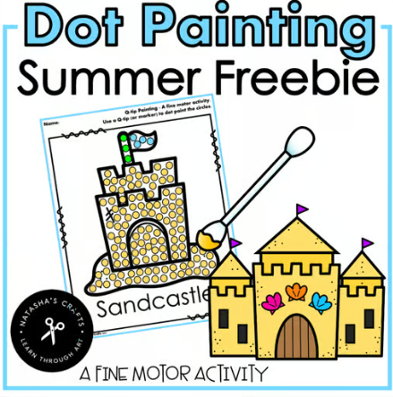Looking for a fun summer-themed fine motor activity? 🌞 Grab this FREE Q-tip Painting Dot Art Summer Sandcastle printable! Kiddos will love dotting their way through this cute sandcastle while building hand strength and focus.