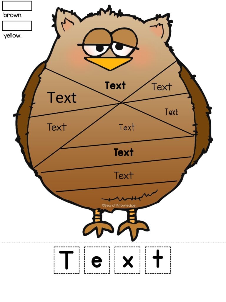 Owl name recognition printable for kids with editable text boxes