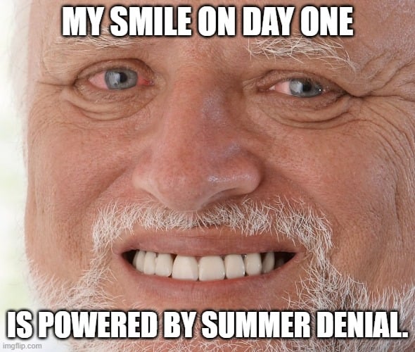 back to school humor meme showing parent celebrating after drop-off